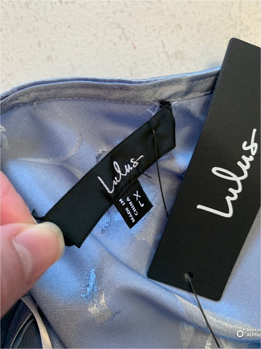 Lulus XL All About You Slate Blue Floral Jacquard Satin Midi Dress NWT FLAW - Picture 11 of 17